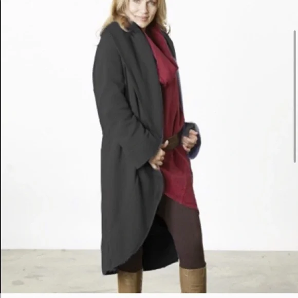 BRYN WALKER Cashmere + Angora Maroon Long Duster Cardigan Sz M - Picture 2 of 7